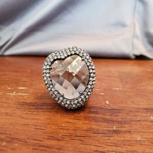 Chocolate and silver heart cocktail ring